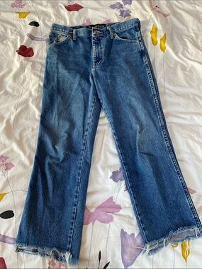 Wrangler Blue Denim Cowboy Cut with Asymmetrical Cut-off Hem